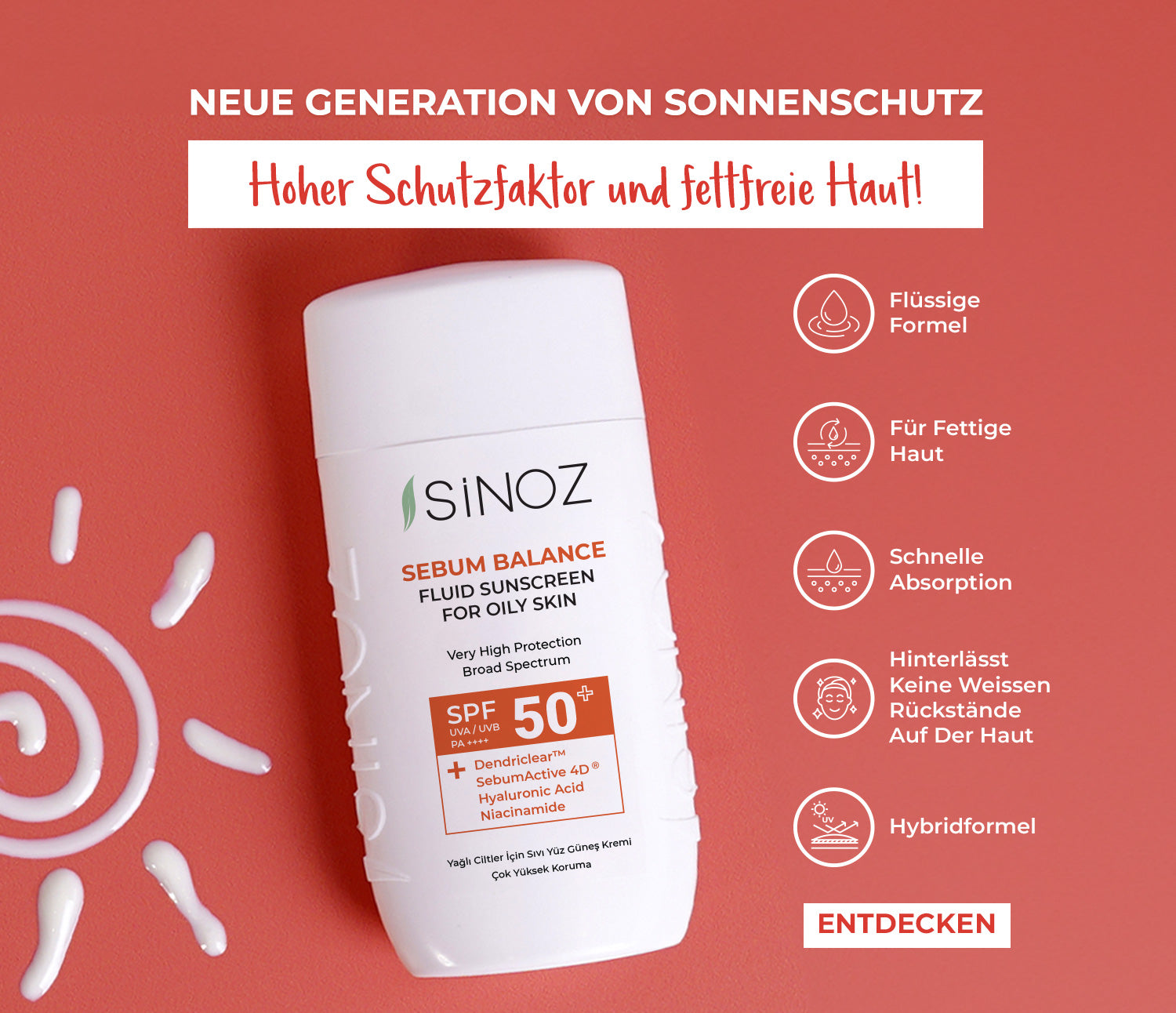 Sinoz SPF50+ Liquid Sunscreen for Oily Skin SPF 50 + / PA++++ 50ml