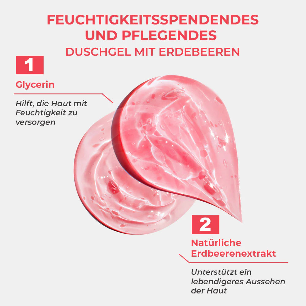 Erdbeer Duschgel, Körperpeeling und Seife