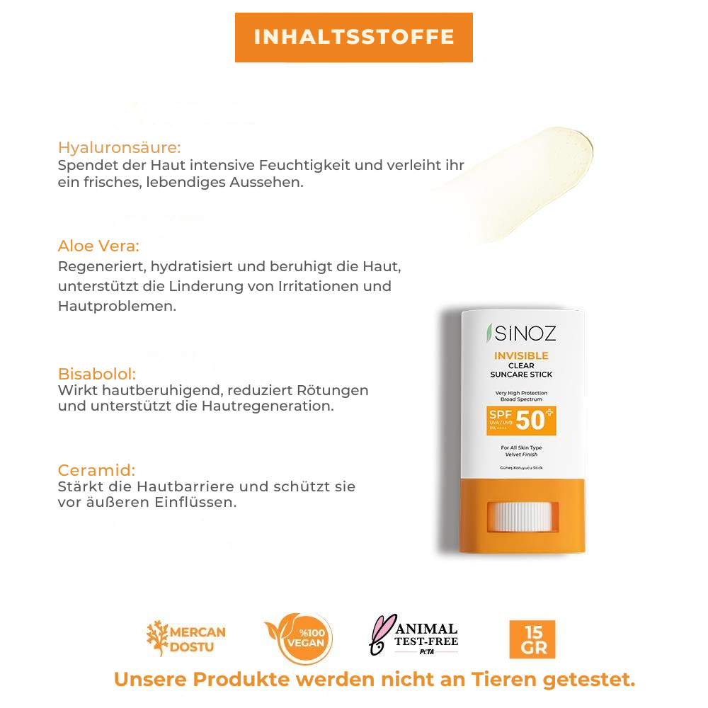 Sinoz SPF50+ Transparenter Sonnenstick 15 g